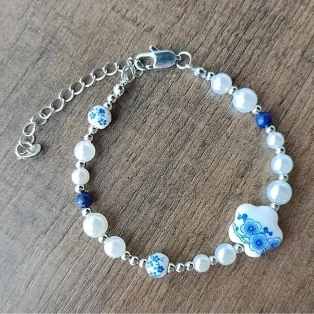 Chinoiserie Pearl Bead Silver Bracelet